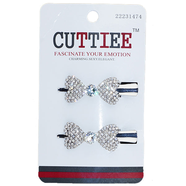 Cuttiee #1474 Bow Tie Hair Clip with Stone 2pcs