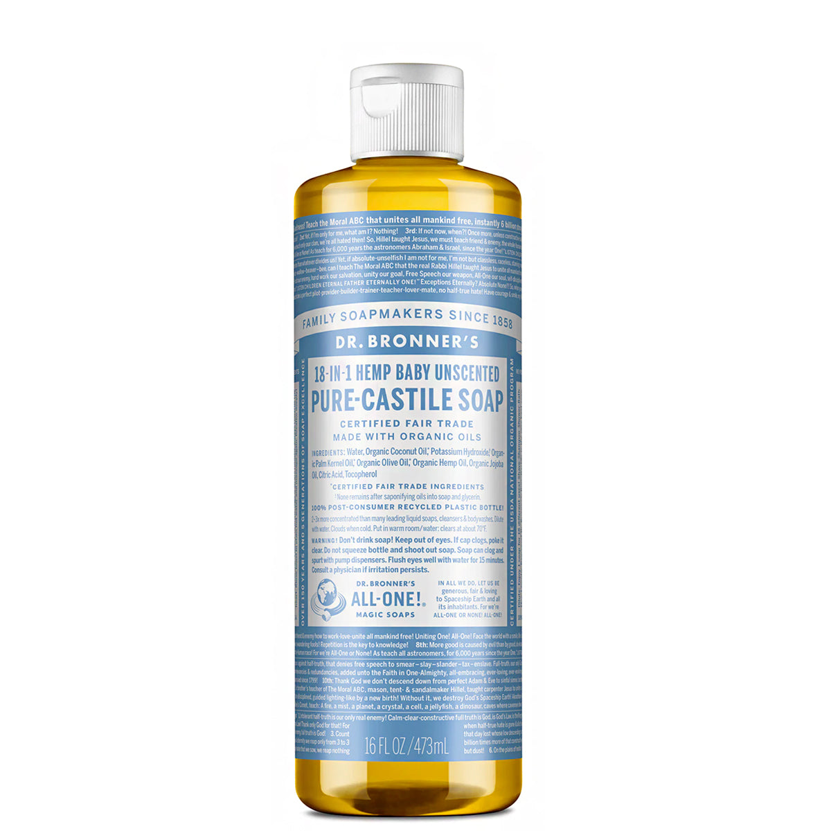 Dr. Bronner's 18-In-1 Hemp Baby Unscented Pure-Castile Soap 16oz