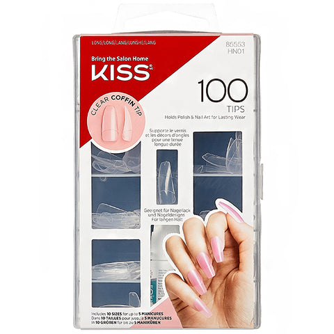 Kiss HN01 100 Nails Long Length Clear Coffin Tip