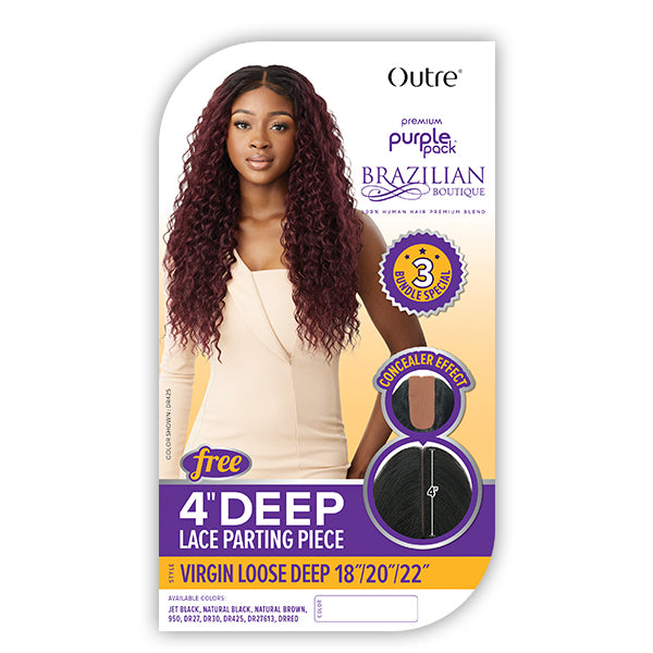 Outre Purple Pack Brazilian Boutique Human Hair Blend Weaving - VIRGIN LOOSE DEEP 4PCS (18\/20\/22 + 4 inch lace closure)