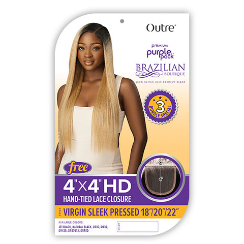 Outre Purple Pack Brazilian Boutique Human Hair Blend Weaving - VIRGIN SLEEK PRESSED 4PCS (18\/20\/22 + 4X4 HD lace closure)