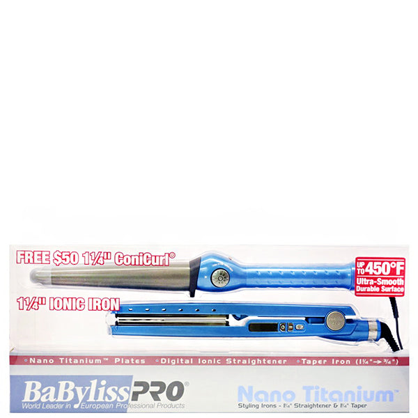 BaByliss Nano Titanium 1 1\/4 Flat Iron with Free 1 1\/4 Coni-Curl Iron