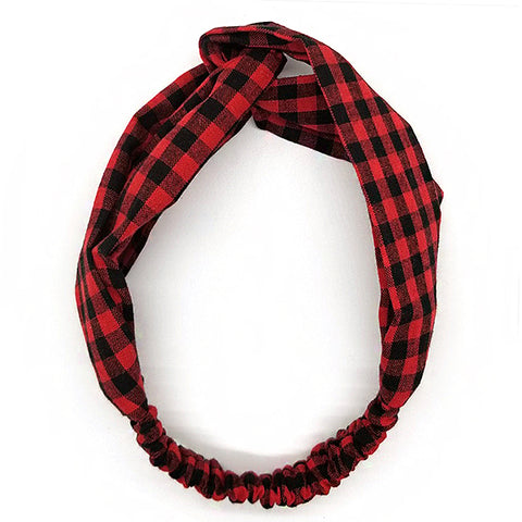 Bon Checkered Criss Cross Linen Headband
