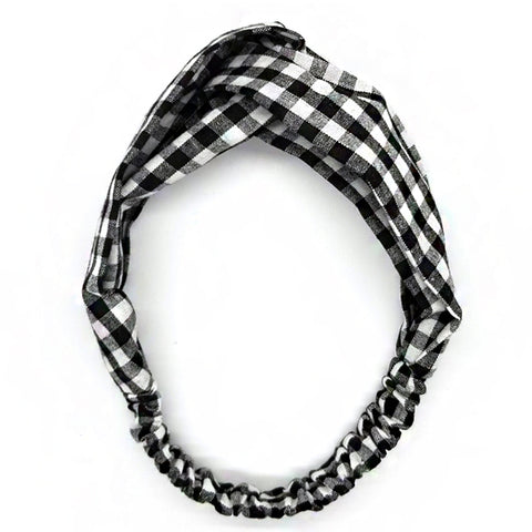Bon Checkered Criss Cross Linen Headband