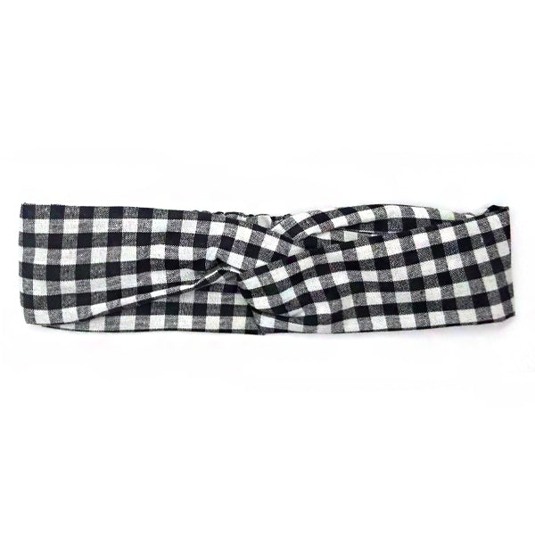 Bon Checkered Criss Cross Linen Headband