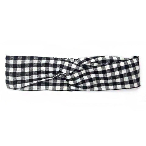 Bon Checkered Criss Cross Linen Headband
