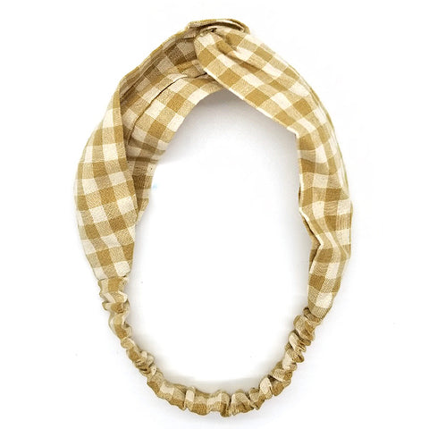 Bon Checkered Criss Cross Linen Headband