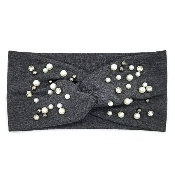 Bon Pearl & Rhinestone Criss Cross Turban Headband