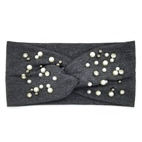 Bon Pearl & Rhinestone Criss Cross Turban Headband