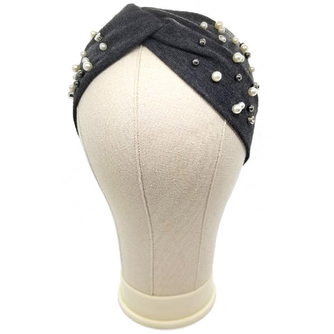 Bon Pearl & Rhinestone Criss Cross Turban Headband