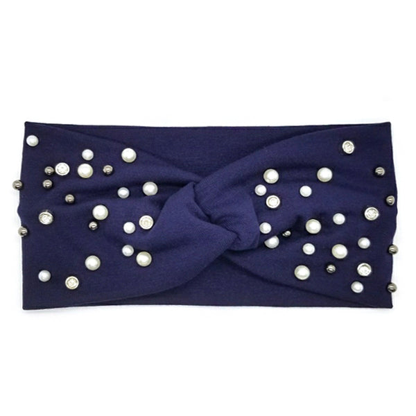 Bon Pearl & Rhinestone Criss Cross Turban Headband