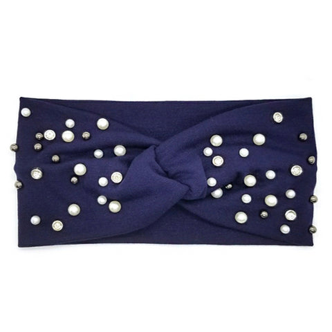 Bon Pearl & Rhinestone Criss Cross Turban Headband