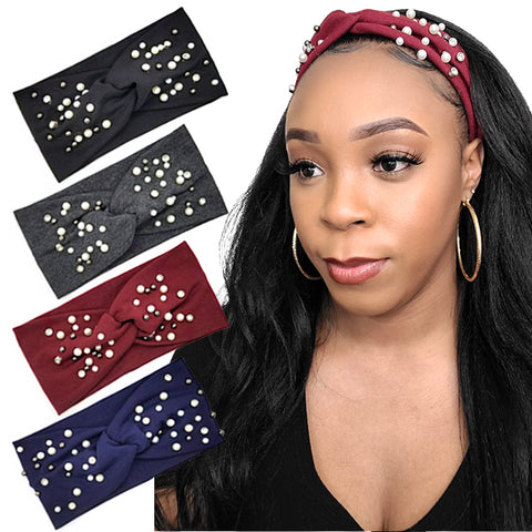 Bon Pearl & Rhinestone Criss Cross Turban Headband