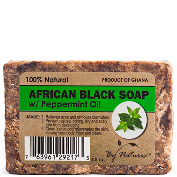 By Natures African Black Soap with Peppermint Oil 3.5oz