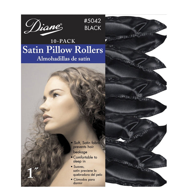 Diane #D5042 Satin Pillow Rollers Black 1\" 10-pk