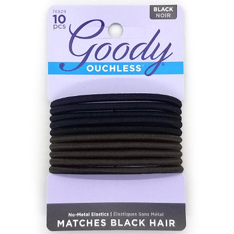 Goody #76829 Ouchless Black Noir No-Metal Medium Hair Elastics 10pcs