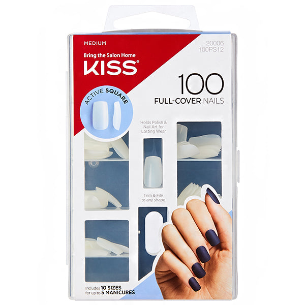 Kiss 100PS12 100 Full Cover Nails Medium Length Active Square
