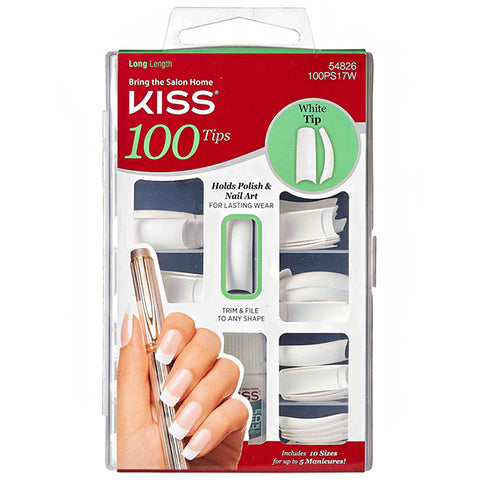 Kiss 100PS17W 100 Tips Long Length White Tip