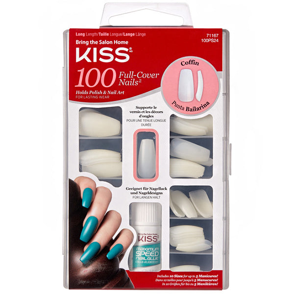 Kiss 100PS24 100 Full Cover Nails Long Length Coffin