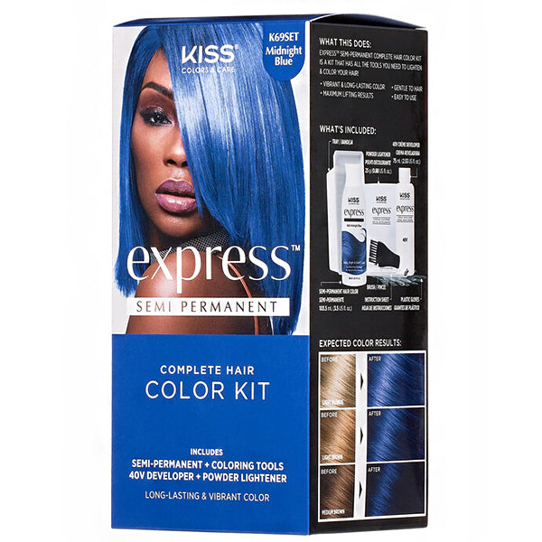 Kiss Colorform Set Kiss Colors & Care K69SET Midnight Blue Semi-Permanent Hair Color Kit ...