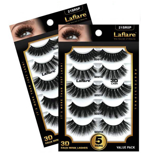 Laflare 3D Faux Mink EyeLashes -5 Pairs Value Pack