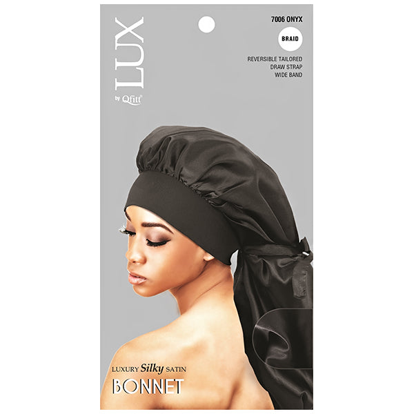 Lux by Qfitt Luxury Silky Satin Bonnet - Braid #7006 Onyx