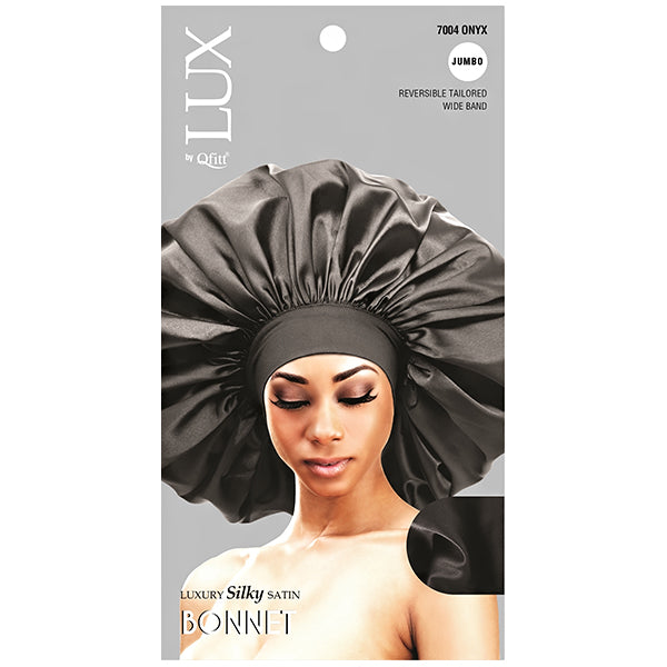 Lux by Qfitt Luxury Silky Satin Bonnet - Jumbo #7004 Onyx