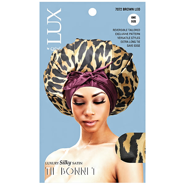 Lux by Qfitt Luxury Silky Satin Tie Bonnet - One Size #7072 Leo Assort