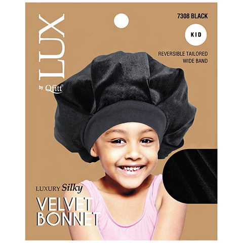 Lux by Qfitt Luxury Silky Satin Velvet Bonnet for Kid - #7308 Black