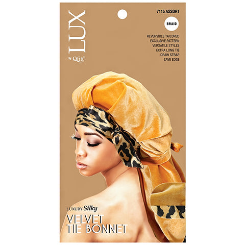 Lux by Qfitt Luxury Silky Velvet Tie Bonnet - Braid #7115 Assort