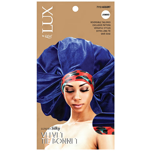 Lux by Qfitt Luxury Silky Velvet Tie Bonnet - Jumbo #7113 Assort