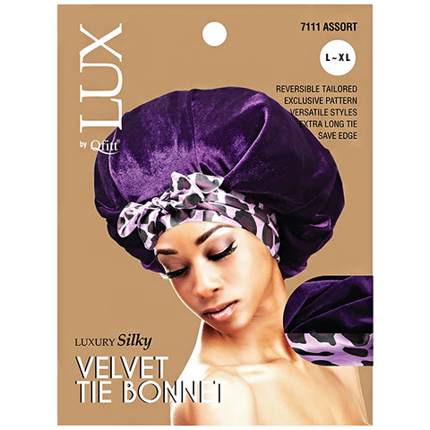 Lux by Qfitt Luxury Silky Velvet Tie Bonnet - L\/XL #7111 Assort