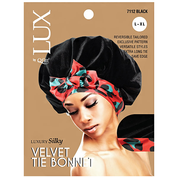 Lux by Qfitt Luxury Silky Velvet Tie Bonnet - L\/XL #7112 Assort