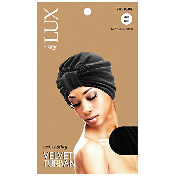 Lux by Qfitt Luxury Silky Velvet Turban - One Size #7122 Black