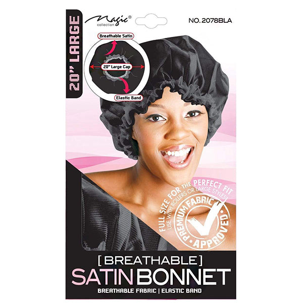 Magic Collection #2078BLA 20\" Large Breathable Satin Bonnet