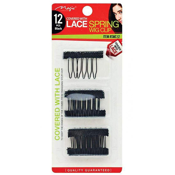 Magic Collection #SWC12 Covered With Lace Spring Wig Clip 12pcs