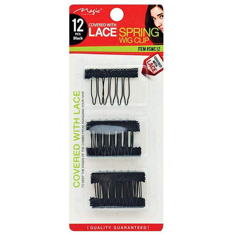 Magic Collection #SWC12 Covered With Lace Spring Wig Clip 12pcs