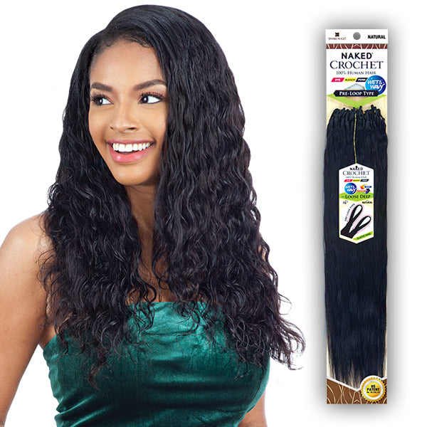 Naked 100% Human Hair Wet & Wavy Crochet  Braid - PRE LOOP TYPE LOOSE DEEP 18