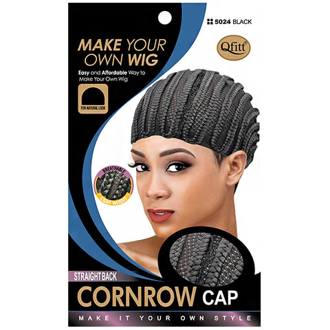 Qfitt #5024 Straight Black Cornrow Cap