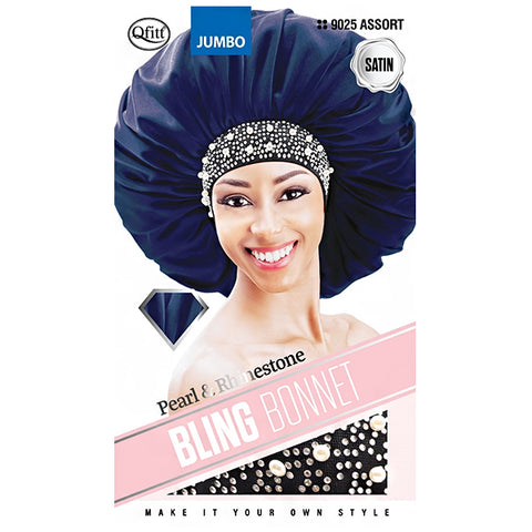 Qfitt Pearl & Rhinestone Bling Satin Bonnet - Jumbo