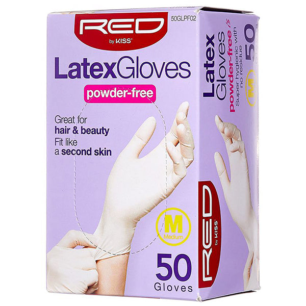 Red By Kiss 50GLPF02 Latex Gloves Powder Free - Medium 50ct