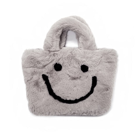 Smile Soft Faux Fur Tote Bag \/ Shopper Bag \/ Furry Hand Bag