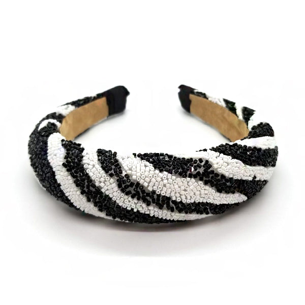 Wide Padded Beaded Zebra Leopard Hard Headband