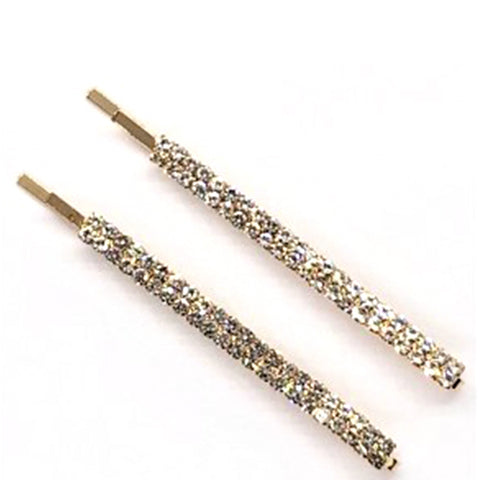 WIGO Collection PIN1 - Gold Rhinestone Bar Bobby Pin 2pcs Set