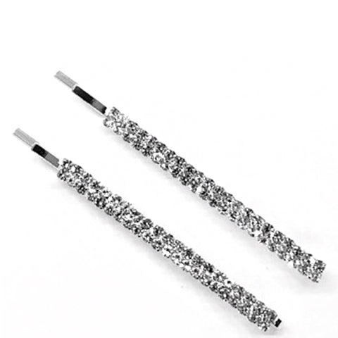 WIGO Collection PIN2 - Silver Rhinestone Bar Bobby Pin 2pcs Set