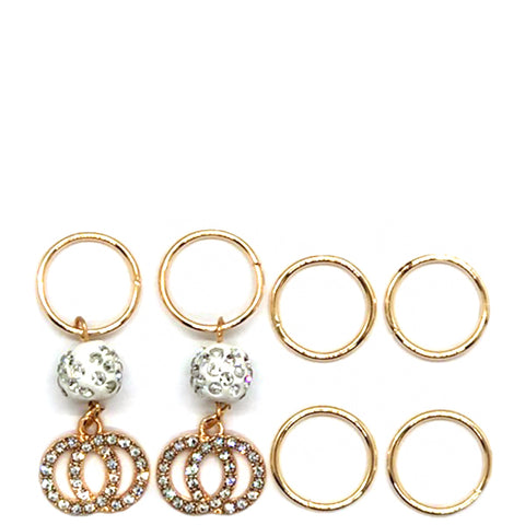 WIGO Collection  Stone Double Circle with White Pave Ball Gold Ring)
