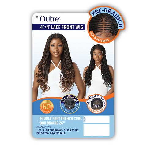 Outre Pre-Braided Synthetic Glueless HD Lace Wig - MIDDLE PART FRENCH CURL BOX BRAIDS 26 (4x4 lace frontal)